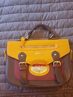 Women Bags Colorblock Satchel Handbag - Yellow Brown Wine